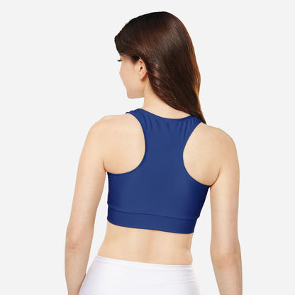 High Neckline and Racerback Dark Blue Sports Bra