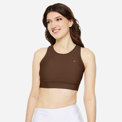 High Neckline and Racerback Brown Sports Bra