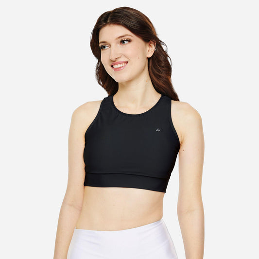 High Neckline and Racerback Black Sports Bra