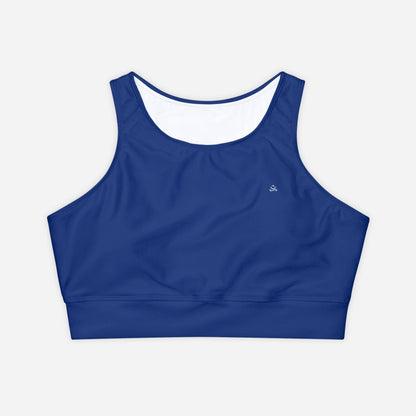 High Neckline and Racerback Dark Blue Sports Bra